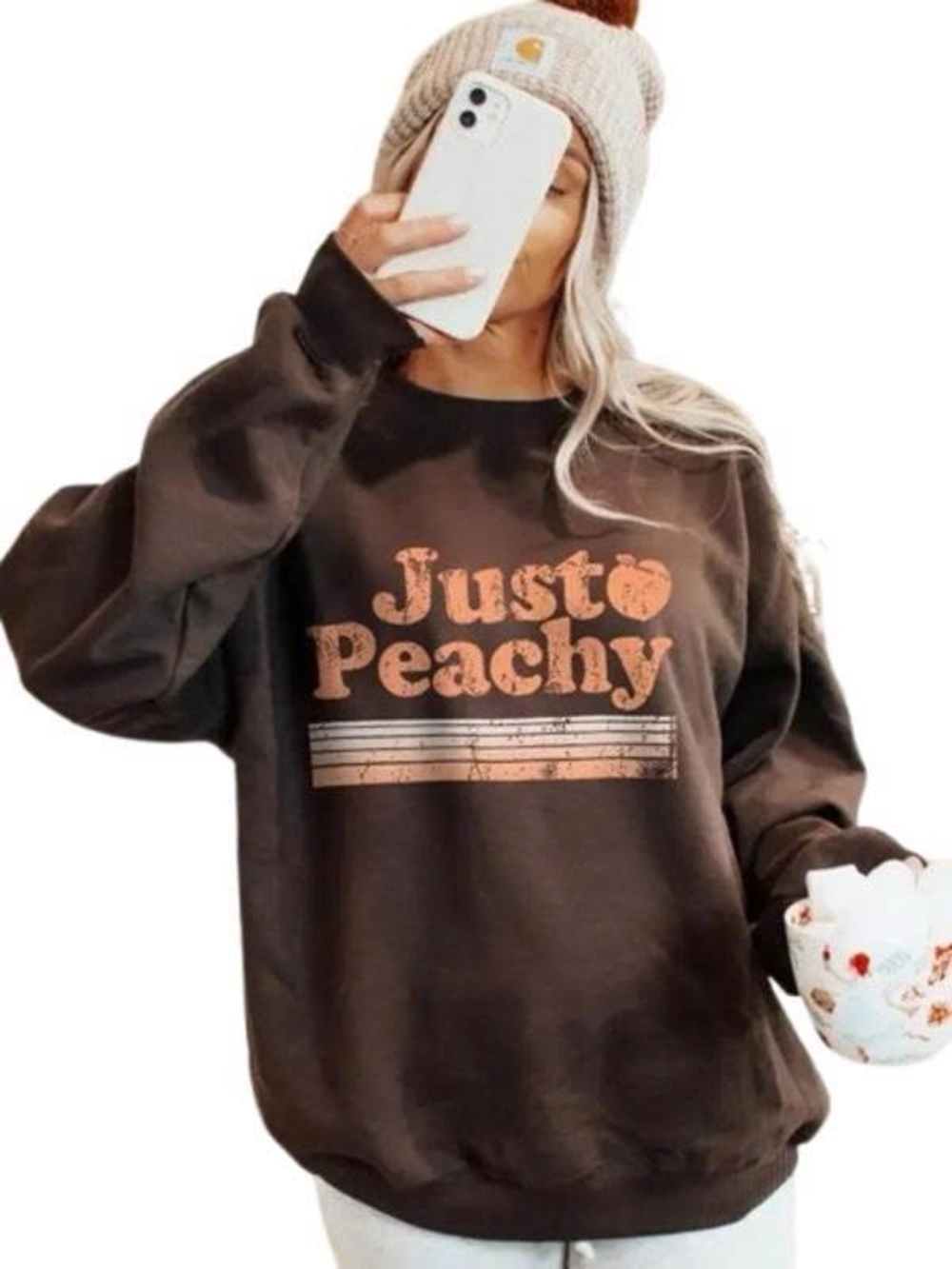 Just Peachy Graphic Sweatshirt - Brown